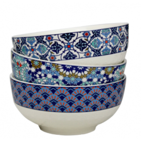 Bol à pied "Azulejos" en porcelaine 550mL - 6 designs  panachés -15 x 7 CM