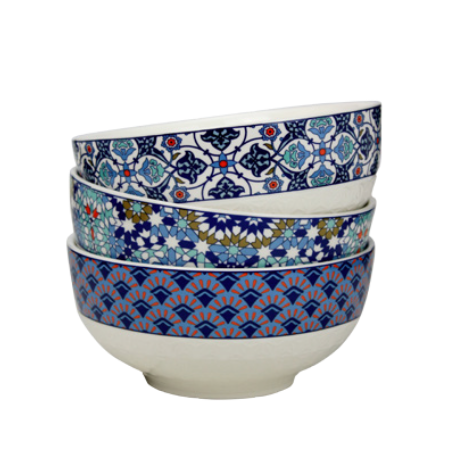 Bol à pied "Azulejos" en porcelaine 550mL - 6 designs  panachés -15 x 7 CM