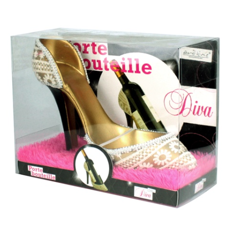 Porte bouteille DIVA forme chaussure - design dentelles - 10x24x20 cm - résine 700g - Ard'time