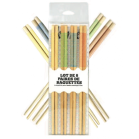 Lot de 8 paires de baguettes en bambou - 4 coloris panachés - Komaé Couleur - Boite PVC Ard'time