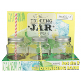 Lot de 3 Drinking Jar à cocktail en verre 450mL - design CAIPIRINHA Ard'time