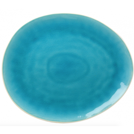 plat oval GM  - intérieur craquelé collection Nuük - diam. 28,4*23,7*2,8 CM - turquoise et blanc -  Ard'time