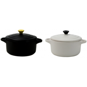 Mini cocottes - Kuroko - 2 couleurs: Blanc mat (couvercle noir) & noir mat (couvercle jaune) - diam 10cm - Ard'time