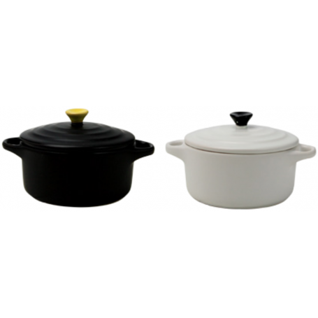 Mini cocottes - Kuroko - 2 couleurs: Blanc mat (couvercle noir) & noir mat (couvercle jaune) - diam 10cm - Ard'time