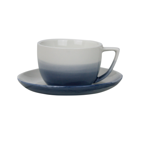 Tasse à café 90mL 9,5x7,1x4,8cm + soucoupe diam. 11,7cm - porcelaine - Collection "Bleu comme Vosges" - A CREATION