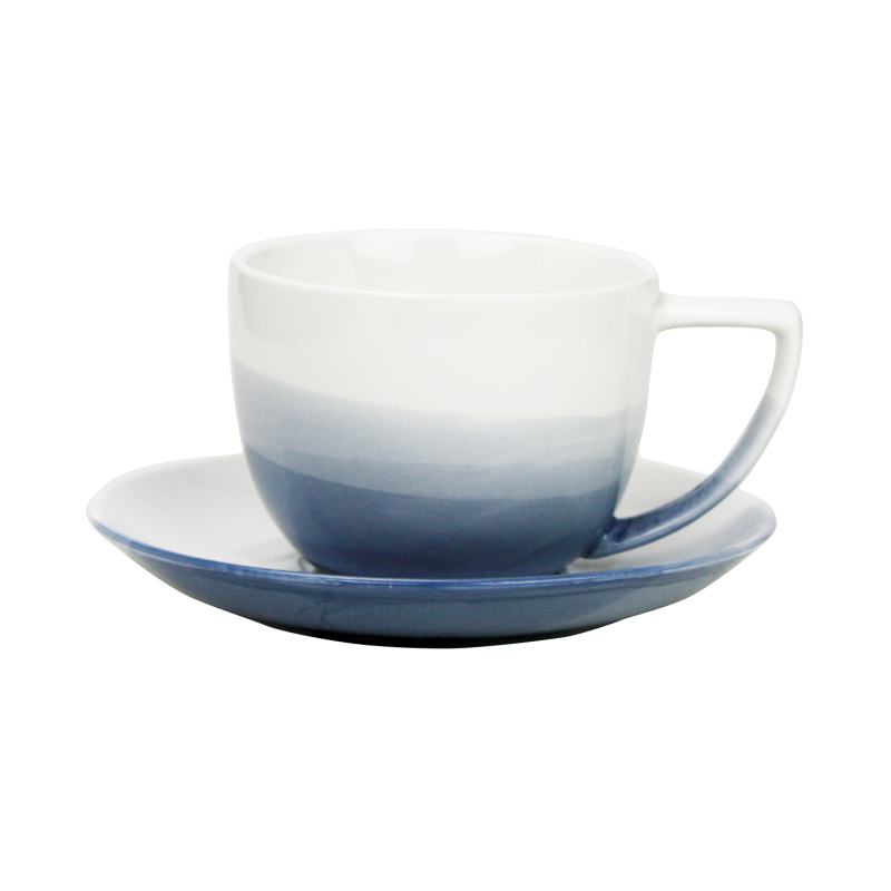 Tasse à café 150 ml + soucoupe - 14,5 x 14 x 7,2 cm - porcelaine -  Collection Bleu comme Vosges - A CREATION