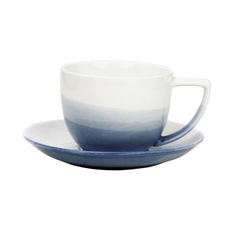 Tasse à café 150 ml + soucoupe - 14,5 x 14 x 7,2 cm - porcelaine - Collection "Bleu comme Vosges" - A CREATION