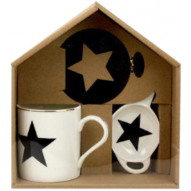 Ensemble étoile en porcelaine mug 340mL 8,5x8x9,5cm avec support repose thé et pochoir jour polaire - Ard'time