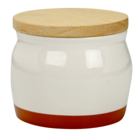Boite " Terracotta " en céramique avec un couvercle en bambou - diam 10 x H 9 cm - Bi couleur- Ard'time