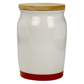 Boite " Terracotta " en céramique avec un couvercle en bambou - diam 10,6 x H 17 cm - Bi couleur- Ard'time