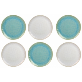 Assiette "Nacre" diam 27,7cm x H. 2cm en céramique émail réactif - 2 coloris panachés bleu et crème - A création