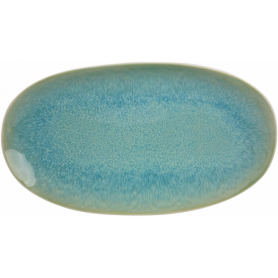 Plat oval 29,6x16,4x3,3cm en céramique émail réactif - 2 coloris panachés bleu et crème - collection "Nacre" - A création