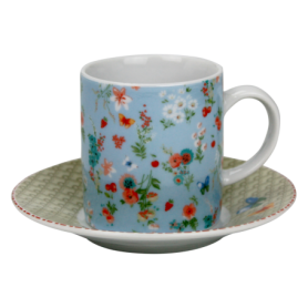 Tasse à café avec sous tasse "Ozio" 100  ml - Tasse : 7,7x5,5x6cm - Soucoupe : 11x1,7cm - 6 designs panachés Fleurs- Ard'time