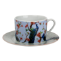 Tasse à thé avec sous tasse "Ozio" 220 ml -  Tasse : 11*8,6*6cm - Soucoupe 6 designs panachés Oiseaux et Paons - Ard'time