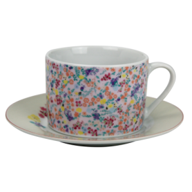 Tasse à thé avec sous tasse "Ozio" 220 ml - Tasse : 11*8,6*6cm - Soucoupe : 15,4x1,6cm - 6 designs panachés Fleurs- Ard'time