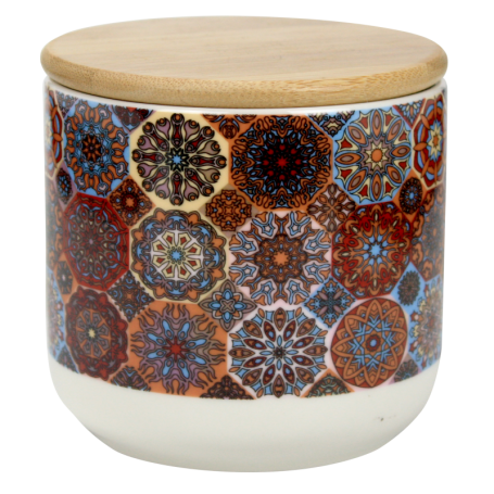 Boite en porcelaine PM "Riad"  avec couvercle bambou 450mL - 10,1*9,2 cm - 2 designs panachés - Ard'time