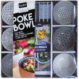 Coffret Poke Bowl 6 bols diam. 11cm + 6 paires de baguettes + livre de recettes - "Kiyosé"  - Coffret Ard'time