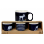 Coffret de 3 mini mugs "Alaska" en New Bone dim. 8,8 x 6,5 x 6,4 cm - 140 ml - 3 modèles panachés Bleus - Coffret Ard'time