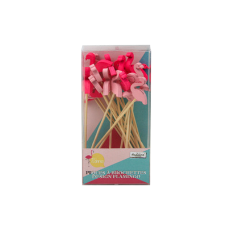Boite de 20 piques 11 cm- Flamingo - forme flamant rose - Display - "Flamingo" Ard'time