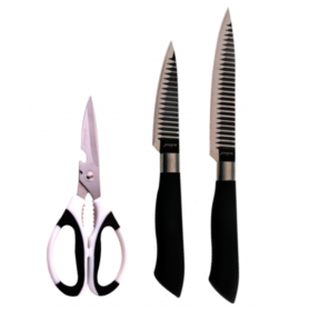Coffret 2 couteaux et ciseaux lames crantées poignées en inox couteau 12,5cm, couteau à peler 7,5cm, ciseaux - Ard'time