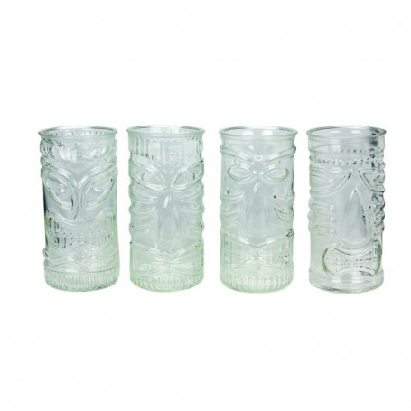 Lot de 4 verres Tiki bar transparents 480mL - 4 designs panachés - diam. 7 x H.15cm - boite couleur avec fenêtre Ard'time