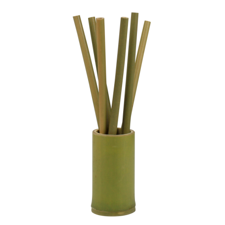 6 pailles en bambou dans un support en bambou - Livrées avec un mini goupillon - boite couleur Ard'time