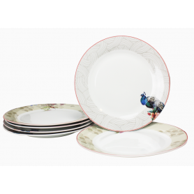 Assiette "Ozio" en porcelaine diam 27 cm - 2 designs panachés Oiseaux et Paons - Ard'time