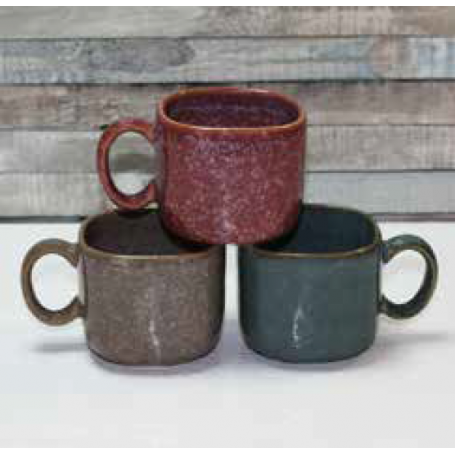 Tasse à café "Kubikolor" 200 mL - dim 6,5 x 7,5 x 10,5 cm - en céramique émail réactif coloris rose, bleu, taupe - A création