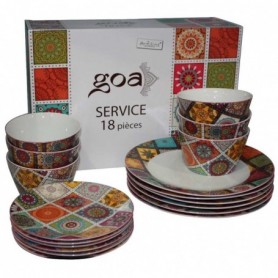 Service 18 pièces en porcelaine "GOA" - 6 assiettes diam 27cm, 6 assiettes diam 19cm, 6 bols diam 13,5 cm 350 ml  Ard'time