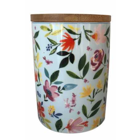 Boite moyen modèle "Flowers"avec un couvercle en bambou coloris panachés Rose/bleu 9,5 x 9,8 x h 12,8 cm - porcelaine- Ard'time