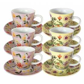 Tasse à thé "Flowers" coloris panachés rose/jaune 9.3 x 4.9 x 6.9 cm- 155 ml sous tasse : 15.3 x 1.8 cm - porcelaine Ard'time