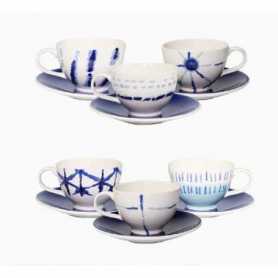 Paire tasse à café 180mL - 6 designs panachés "Indigo Dye" - 15x15x7cm - Ard'time