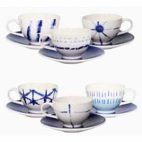 Paire tasse à thé 300mL - 6 designs panachés "Indigo Dye" - 17x17x8cm - Ard'time
