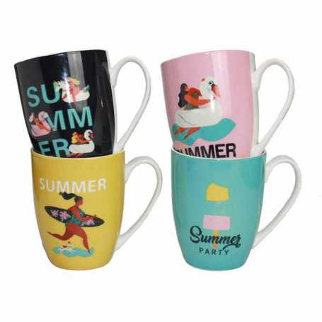 Mug en porcelaine "Happy Summer "- dim 8,5 x 12 x 11 cm - 320 ml - 4 designs assortis - Ard'time