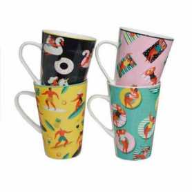 Mug XL en porcelaine "Happy Summer "- dim 12.2 x 8.8 x 15 cm - 500 ml - 4 designs assortis - Ard'time