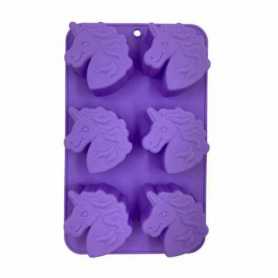 6 mini moules en silicone "Rainbow" en forme de licorne - violet - dim 26 x 16 x 3 cm - Carte pickbordable Ard'time