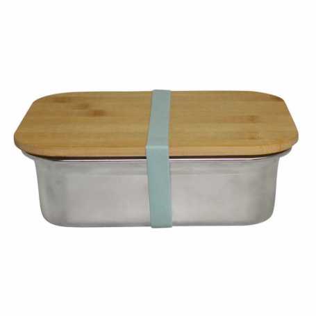 Lunch box "Escapade" 1200 ml en inox avec un couvercle en bambou et une fermeture en silicone 19.3 x 14.3 x 6.5 cm -  Ard'time