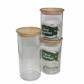 Pot de conservation rond en verre borosilicate avec un couvercle en bambou empilable "Bobyo"