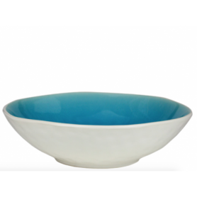 Saladier GM en céramique - intérieur craquelé collection Nuük GM - diam. 25,6*7,4cm - turquoise et blanc - Ard'time