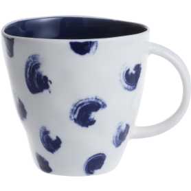 Mug avec anse "Indigo Mood" en céramique 375 ml Dim. 9,8 x 9,7 x h 12,5 cm - 1 design blanc et pois bleu - A Creation
