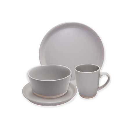 Service 16 pièces en céramique"IKO" - 4 assiettes 26 cm + 4 assiettes 19 cm + 4 bols 15 cm + 4 mugs 340 ml gris clair Ard'time