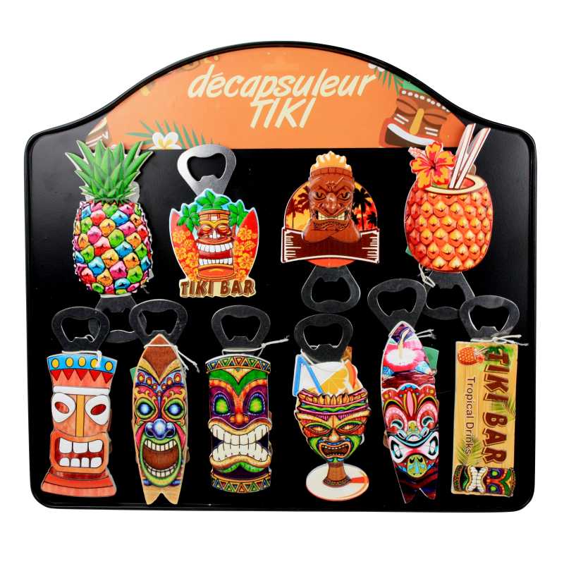 Décapsuleur "Tiki Bar" 5,3*10,5cm 12 designs colorés panachés ananas