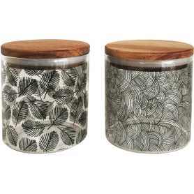 Pot en verre avec couvercle en acacia "Kusamba" Petit modèle : dim. 11 x 10 x10 cm - 600 ml - 2 designs - Ardtime