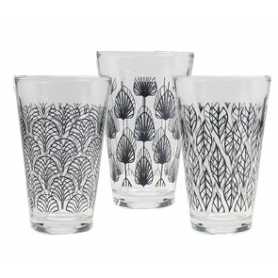 / RUPTURE /Set de 3 verres "Sasebo" 305 ml  - dim 7,8 x 12,5 cm - 3 Designs panachés- Ardtime