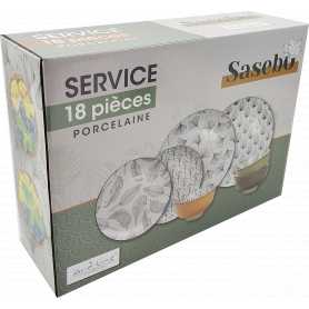 Service 18 pièces "Sasebo"- 6 grandes assiettes + 6 assiettes à dessert + 6 bols 11 cm - 6 designs - coffret Ard'time