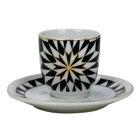 Tasse à café avec soucoupe 90mL en porcelaine - diam. 5 x H. 5,3cm - 6 designs panachés - Ard'time