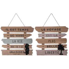 Déco Murale en panneau de bois MDF 37,5x32,5cm - 2 designs assortis "La vie" "Liberté"