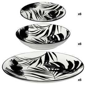Service 18 pièces en porcelaine feuille de palmier "noir et blanc"
