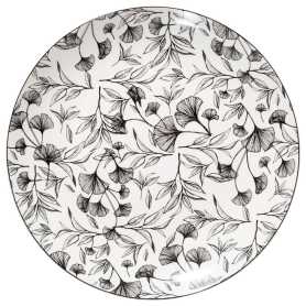 Grande assiette plate Ø 27cm en porcelaine floral "noir et blanc"