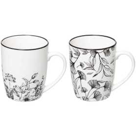 Mug 34cl en porcelaine floral "noir et blanc" - 2 designs assortis
